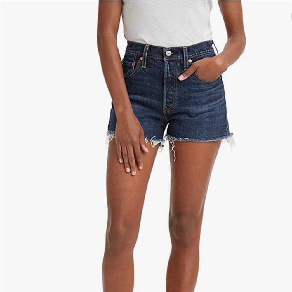 LEVI’S High Rise Denim Shorts Frayed Hem Cutoffs
